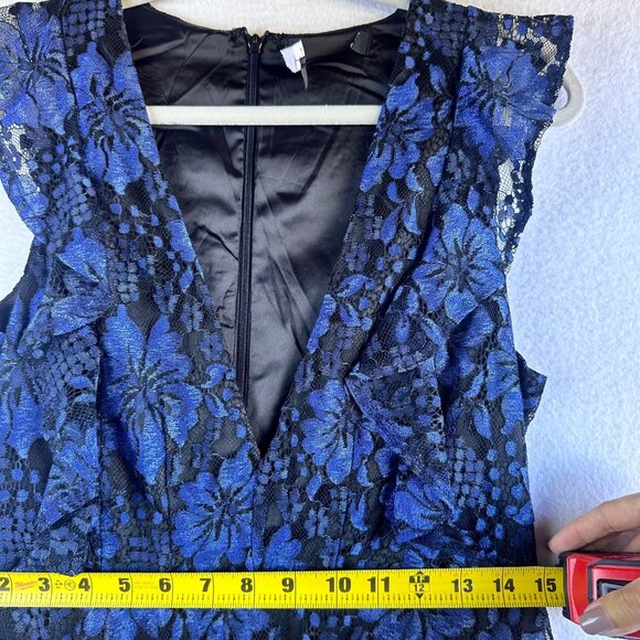 Lulus Dress Womens Medium Blue Black Lace Ruffle Tiered Maxi Formal Party - Picture 7 of 13